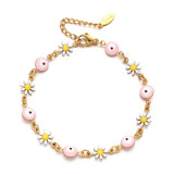 Lindas pulseras de esmalte de acero inoxidable con flor de ojo de diablo