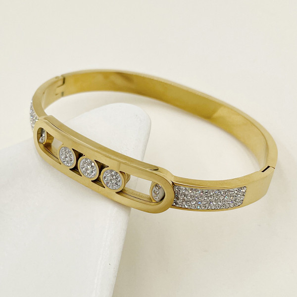 Brazalete plateado oro elegante al por mayor del Zircon del embutido de la galjanoplastia del acero inoxidable del color sólido del estilo de muy buen gusto