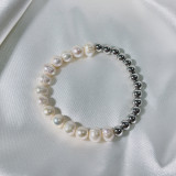 Pulseras elegantes de perlas de agua dulce de acero inoxidable con bloques de color a granel