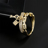 Anillo abierto geométrico para mujer, cadena de oro de 18 quilates chapada en cobre a la moda