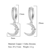 1 par de pendientes colgantes de circonita de cobre con incrustaciones en forma de corazón y luna de estilo sencillo