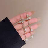 Pendientes colgantes de circonita con perlas artificiales y diamantes de cobre con forma de corazón geométrico a la moda, 1 par