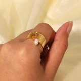 Anillo geométrico mismo, anillo abierto con colgante de perla de estrella de acero inoxidable de oro de 18 quilates