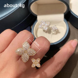 Anillo abierto de circón con incrustaciones de cobre y flor estilo hada