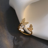 Anillo abierto de circón con incrustaciones de cobre chapado en mariposa dulce