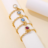 Conjunto de tres piezas de collar y pulsera de acero inoxidable con piedra de cristal y diamantes de imitación con incrustaciones de moda