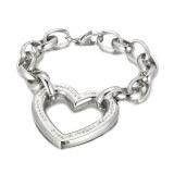 Collar de pulseras de circón con incrustaciones ahuecadas con revestimiento de acero de titanio en forma de corazón a la moda