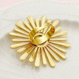 Anillos abiertos chapados en oro de acero inoxidable con flor de estilo vintage
