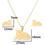 Moda Animal Chapado en acero inoxidable Pendientes Collar 1 Juego