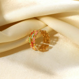 Anillo de acero inoxidable con cruz trenzada, anillo abierto con gota de aceite de Color oro de 18k para mujer