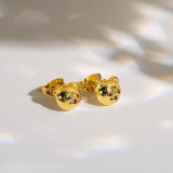1 par de pendientes chapados en oro de 18 quilates con circonita de cobre y oso de estilo sencillo y dulce