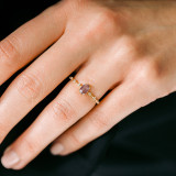 Anillo femenino de oro de 18k de lujo ligero, anillo de cobre Simple con circonita púrpura geométrica
