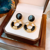1 par de pendientes colgantes de perlas artificiales con incrustaciones de esmalte de cobre en forma de corazón de bloque de Color redondo Retro