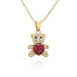Collar de oro con colgante de oso en forma de corazón, joyería de circonita con microincrustaciones de cobre