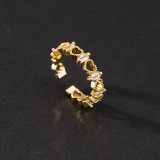 1 pieza de anillo abierto de perlas artificiales de circón con incrustaciones de cobre con forma de corazón y letras a la moda