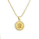 Collar con colgante chapado en oro con incrustaciones de cobre y estrella y Luna, estilo Simple
