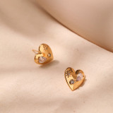 1 par de pendientes elegantes chapados en forma de corazón para mujer con incrustaciones de cobre y circonita chapados en oro de 18 quilates