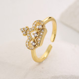 Anillo abierto del Zircon plateado oro 18K del cobre 18K de la corona del viaje del estilo clásico en bulto