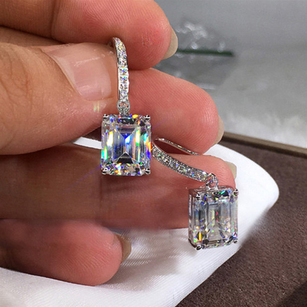 Pendientes Colgantes De Circón Con Incrustaciones De Cobre Cuadrados De Moda, 1 Par