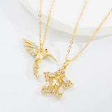 Collar con colgante de circonita chapado en oro y cobre, pájaro y estrella de moda, 1 pieza