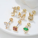 Moda Conejo Flor Lagarto Latón Incrustaciones Zircon Pendientes 1 Pieza