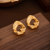 1 par de pendientes chapados en oro y cobre plisados ​​redondos de estilo Simple