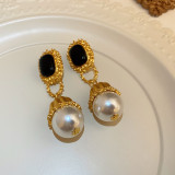 1 par de pendientes colgantes de perlas artificiales acrílicas con incrustaciones de cobre chapados en aleación geométrica Retro