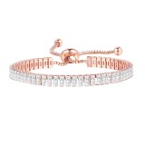 Elegante rectángulo chapado en cobre con incrustaciones de cristal artificial, cristal de diamante artificial, chapado en oro rosa, pulseras chapadas en plata