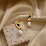 1 par de pendientes colgantes chapados en oro de 18 quilates con incrustaciones de perlas irregulares retro