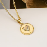 Collar con colgante chapado en oro de 18 quilates con incrustaciones de cobre y forma de corazón redondo brillante de estilo simple