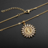 Collar con colgante chapado en oro con incrustaciones de cobre y ojo en forma de corazón y Luna de estilo vintage informal