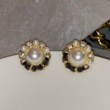 1 par de pendientes de circonita con perlas de cobre chapado geométrico estilo IG