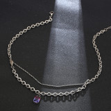 Collar largo con colgante de gema con incrustaciones de cadena de acero de titanio rectangular de estilo Simple informal