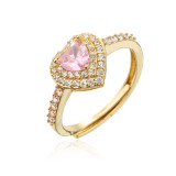 Anillo en forma de corazón con incrustaciones de diamantes con gemas grandes y coloridas a la moda para mujer
