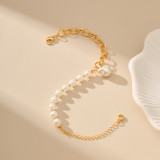 Pulseras chapadas en oro de 18K con revestimiento de cobre y perlas de imitación de gotas de agua dulces
