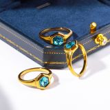 Anillos chapados en oro de 18K con incrustaciones de circonio geométrico de acero inoxidable elegante para mujer
