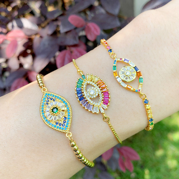 Pulsera popular Joyería Diamante Ojo del diablo Pulsera de ojos de cristal coloridos