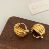1 par de pendientes de cobre chapados en perlas geométricas de estilo moderno