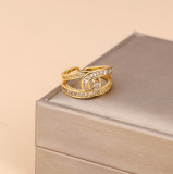 Anillo abierto de cobre con forma de mariposa y serpiente geométrica a la moda, anillos de cobre con piedras preciosas artificiales