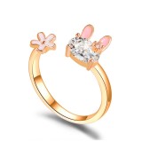 Venta al por mayor del anillo de dedo de la flor del corazón de la muchacha dulce del conejito lindo de Corea