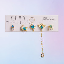 Pendientes chapados en oro de 14 quilates con circonita asimétrica de cobre en forma de corazón y estrella de Yakemiyou estilo IG