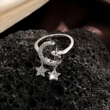 Anillos abiertos de circón con incrustaciones de cobre, estrella, Luna, Animal brillante, estilo Simple