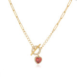 Collar con hebilla OT de oro de 18 quilates con revestimiento de latón, cadena de clavícula en forma de corazón multicolor para mujer