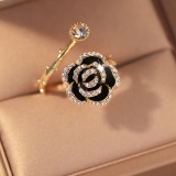 Anillo abierto de diamantes de imitación de cobre con flor de estilo simple a granel