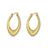 1 par de pendientes de perlas de cobre con incrustaciones en forma de U de estilo simple
