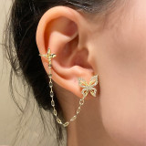 1 par de Clips de oreja de diamante Artificial con incrustaciones de cobre de mariposa estilo Hada estilo INS