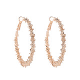 Pendientes redondos de circonita y perlas con incrustaciones de cobre y Metal de cristal Artificial a la moda, 1 par