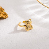 Anillos abiertos chapados en oro de 16 quilates con circonita y oso de cobre Sweet Little Bear