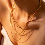 Collar de tres capas chapado en oro de 18 quilates con revestimiento de acero inoxidable de color sólido estilo IG