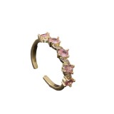 Anillo de circonio rosa de estilo romántico bonito, anillo ajustable abierto de moda de lujo asequible, diseño creativo Retro para mujer